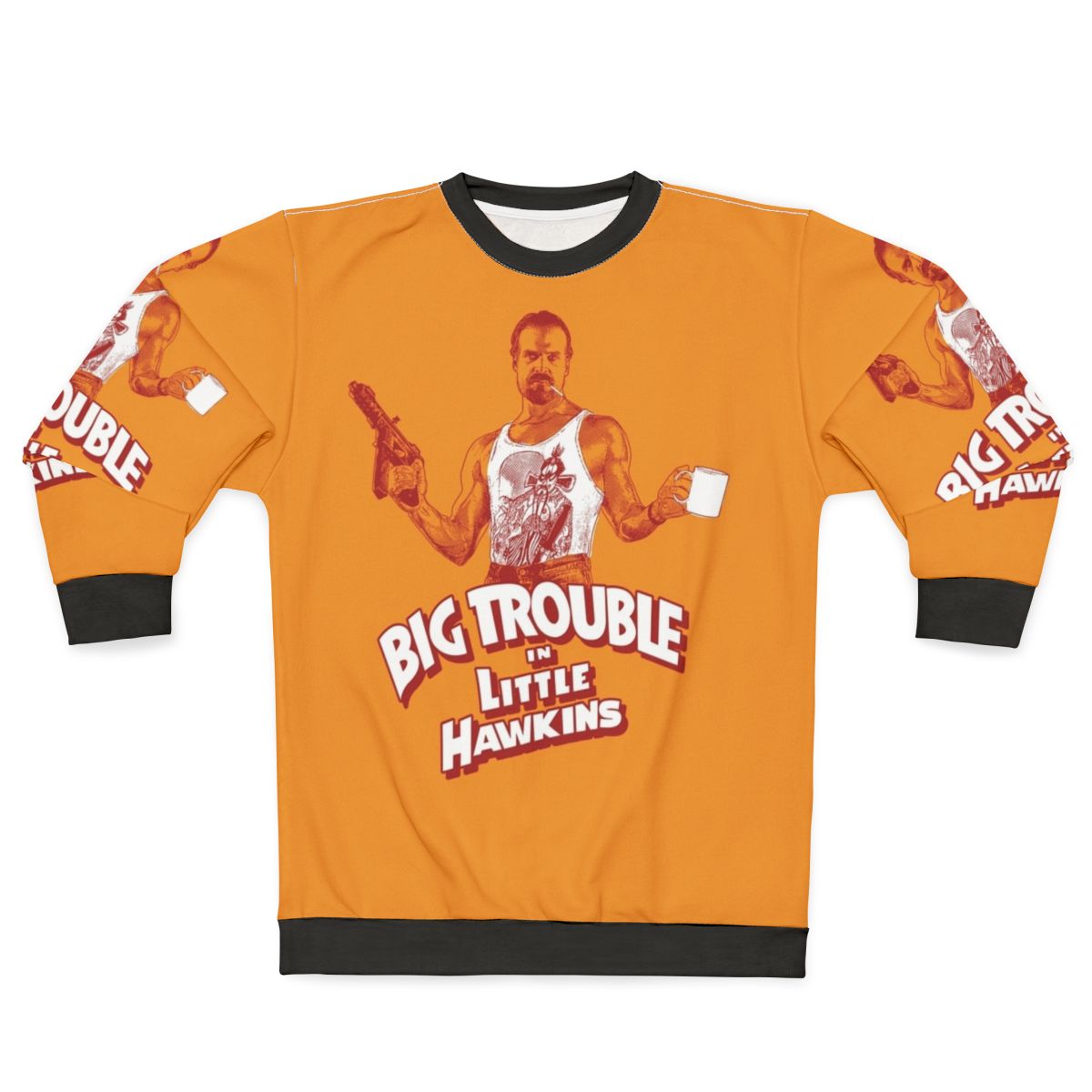 "Big Trouble in Little Hawkins" 80s horror-themed sweatshirt
