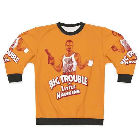 "Big Trouble in Little Hawkins" 80s horror-themed sweatshirt