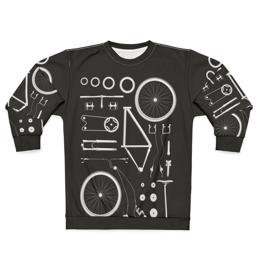 Exploded view bike sweatshirt with bicycle engineering design