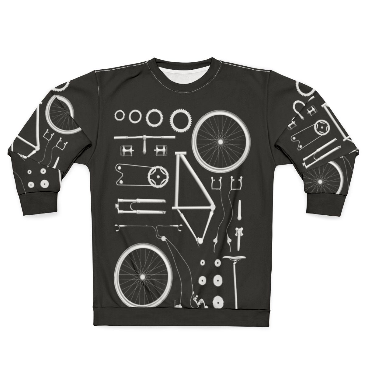 Exploded view bike sweatshirt with bicycle engineering design