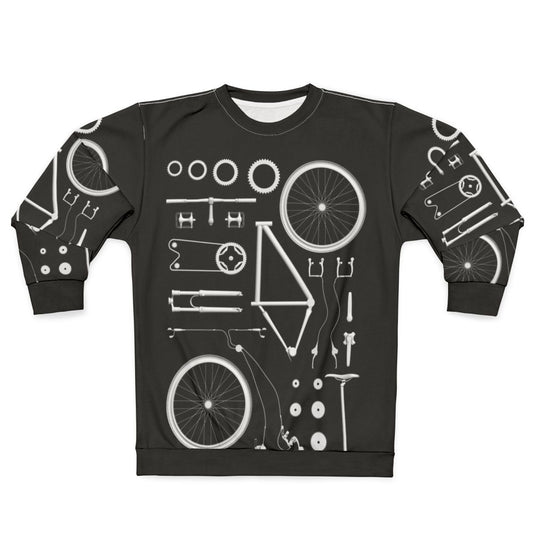 Exploded view bike sweatshirt with bicycle engineering design
