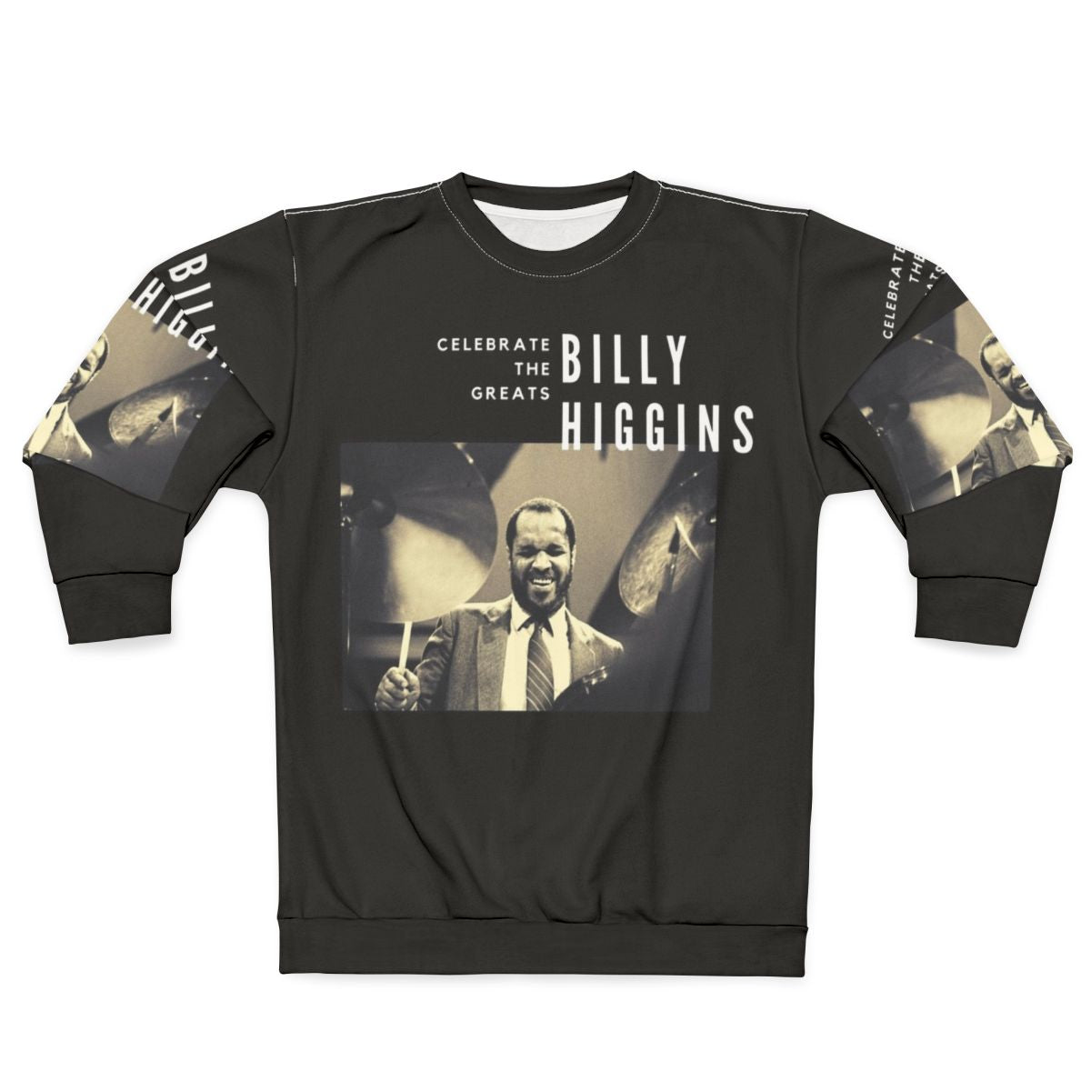 Billy Higgins, legendary jazz drummer, on a sweatshirt