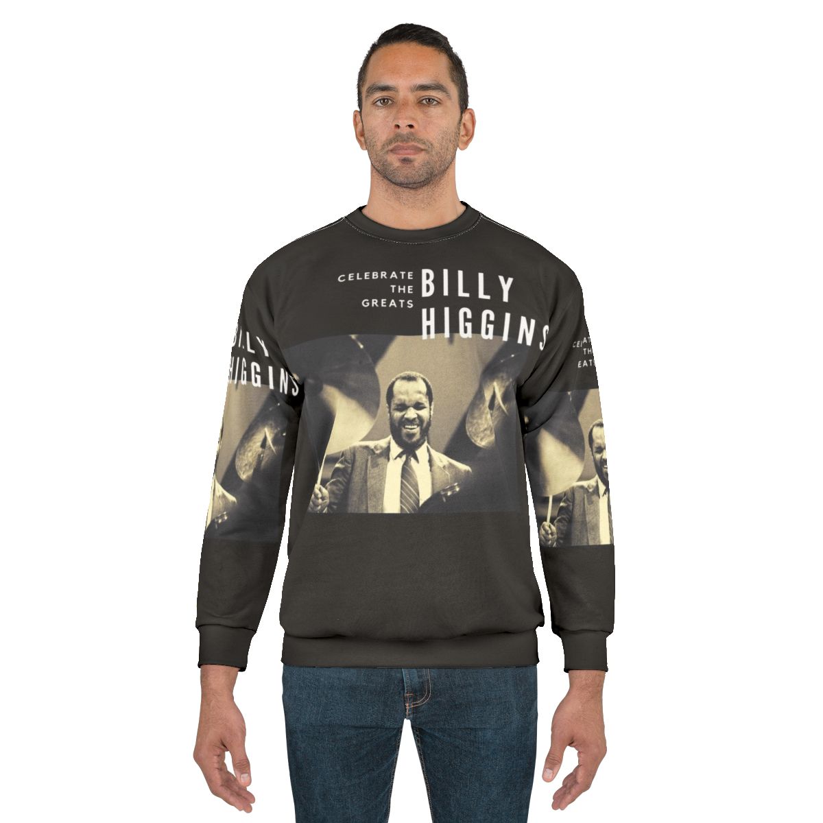 Billy Higgins, legendary jazz drummer, on a sweatshirt