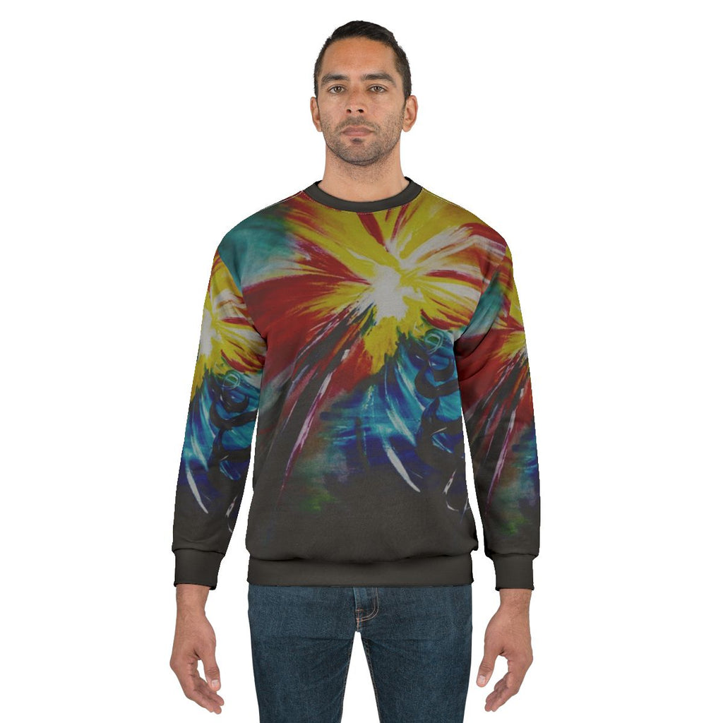 Bipolar Sweatshirt with Abstract Artistic Design Depicting Emotional Extremes