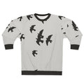 Black sweatshirt with a design of migratory birds in flight