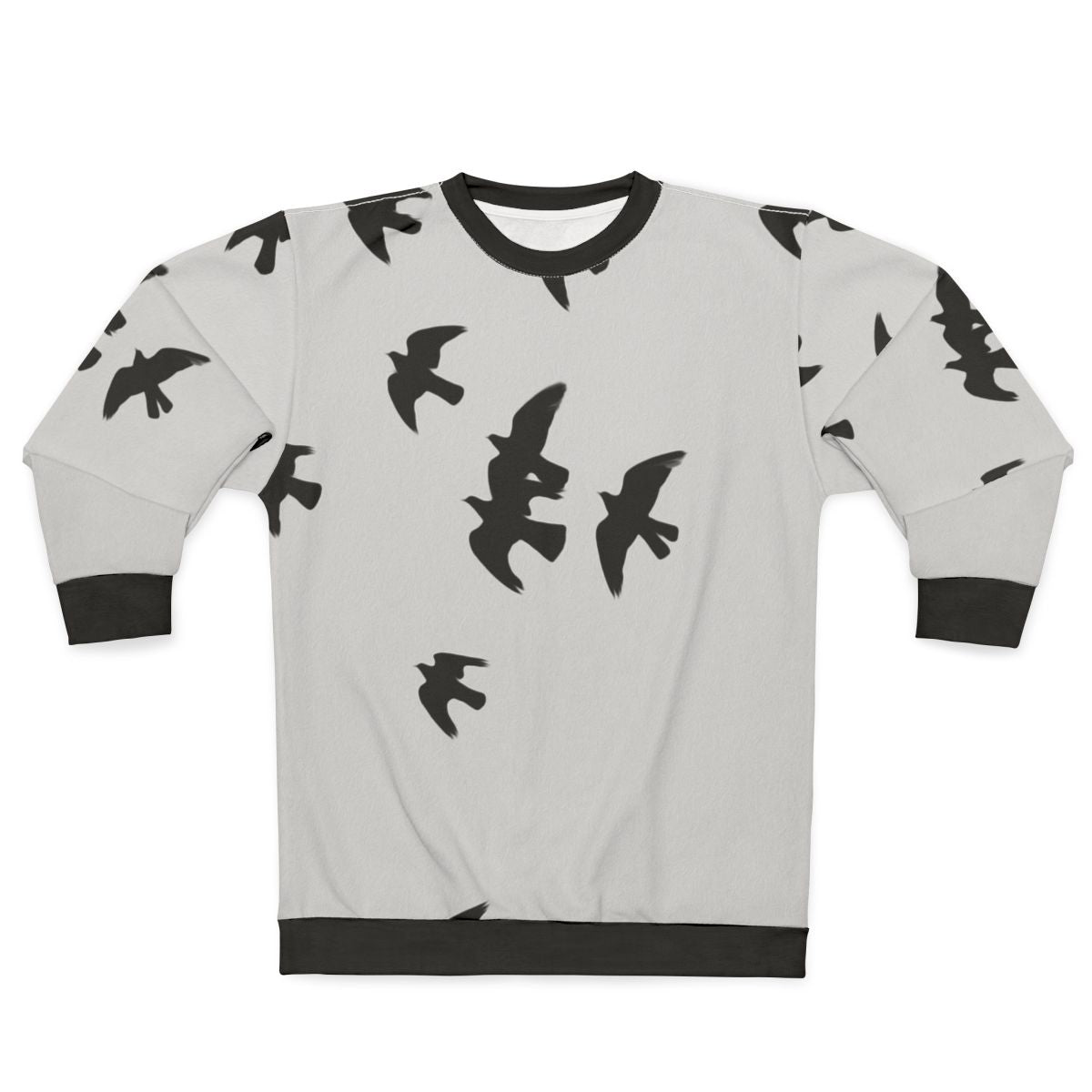 Black sweatshirt with a design of migratory birds in flight