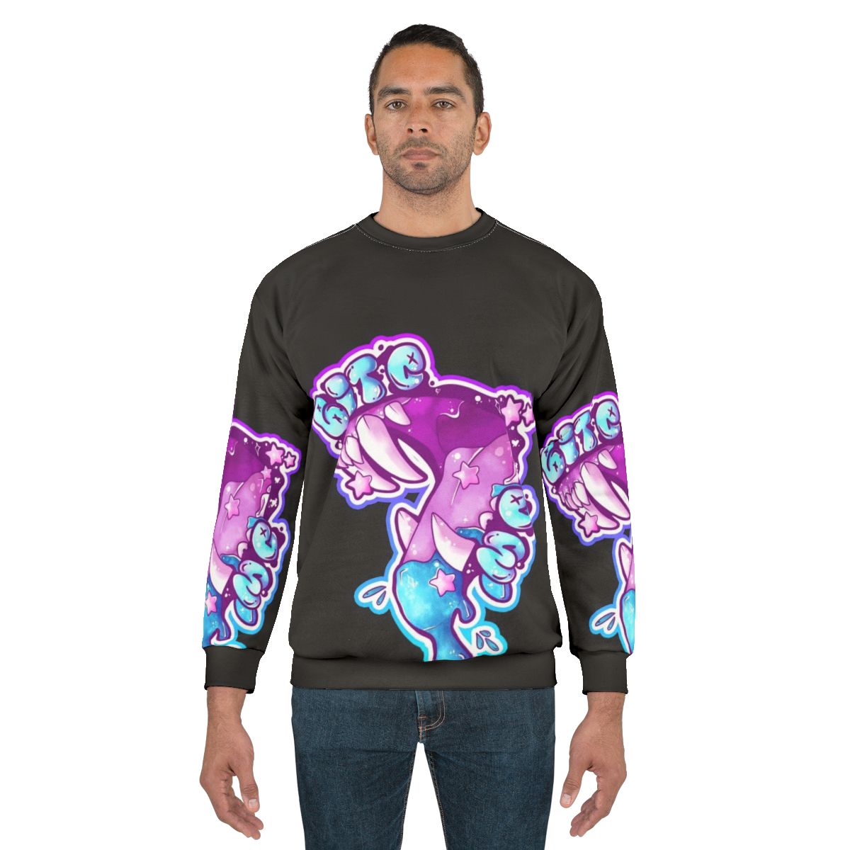 Pastel gore sweatshirt with fangs and candy aesthetic
