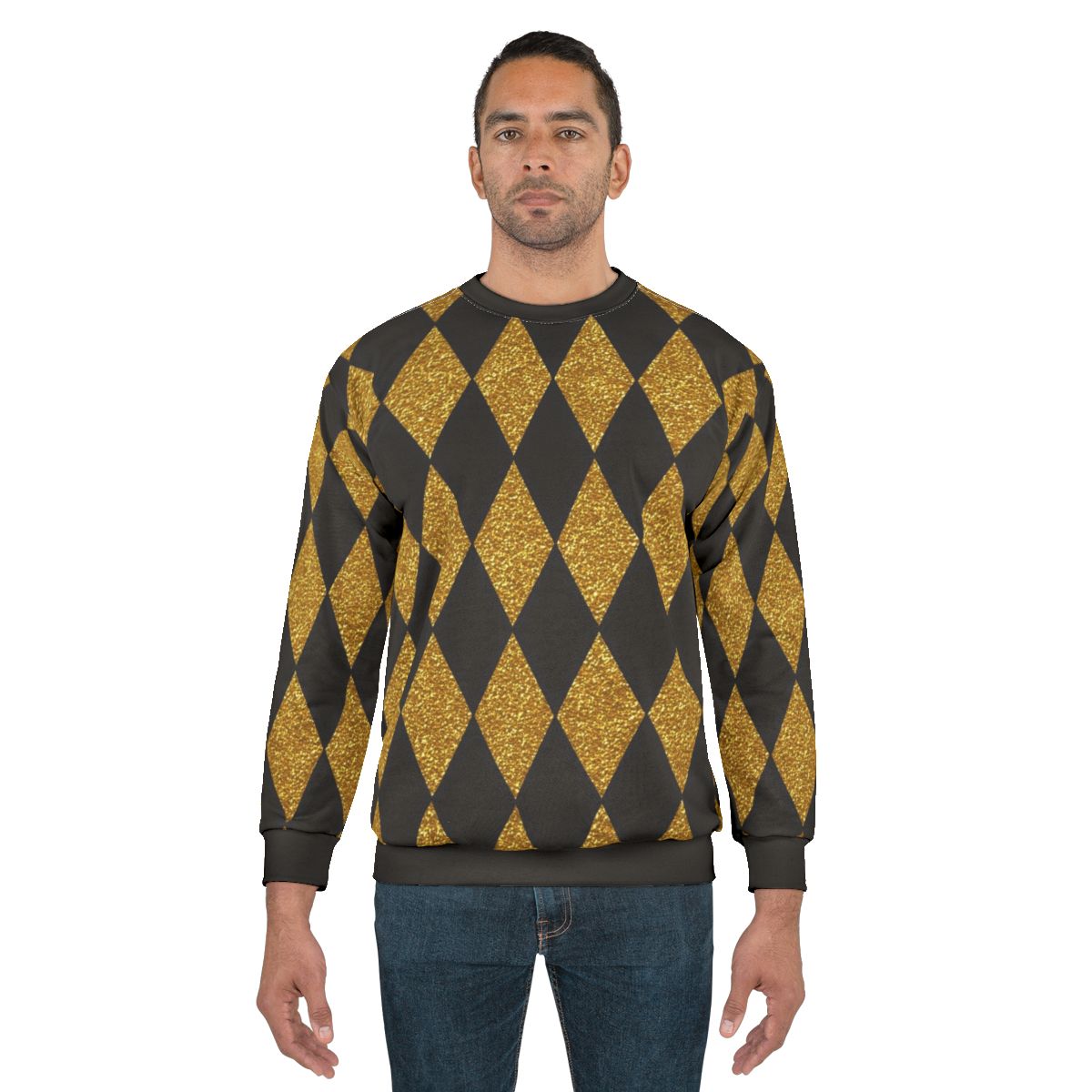 Black and gold harlequin pattern sweatshirt