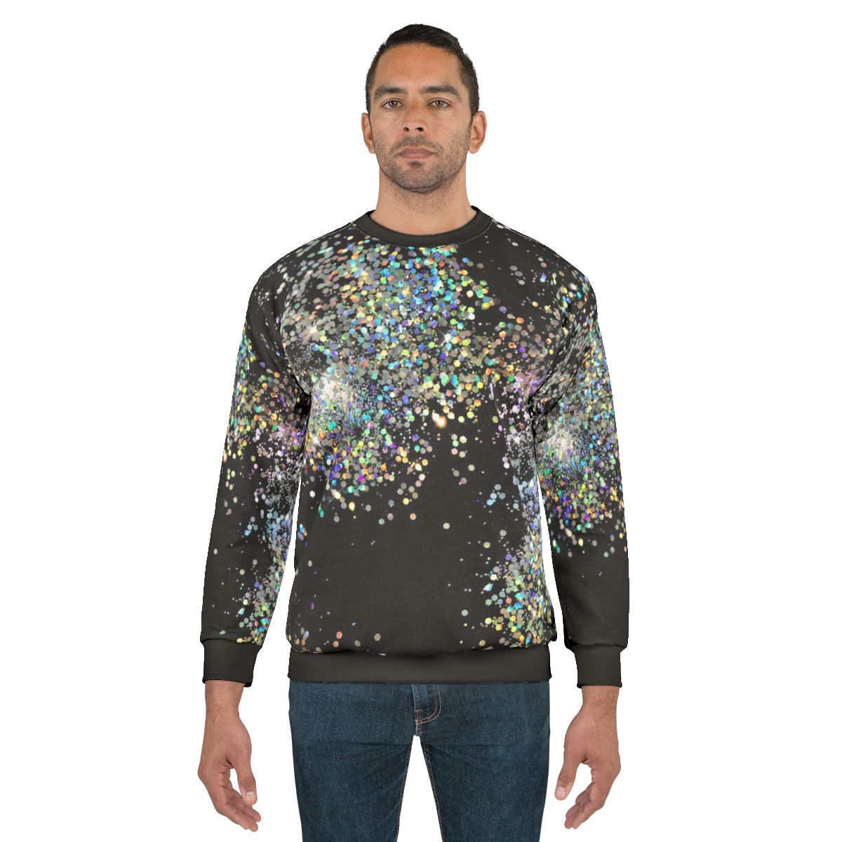 Black and Multicolor Sequins Faux Sweatshirt