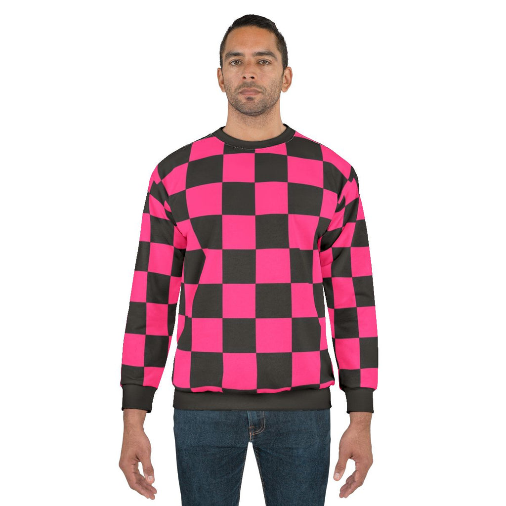 Black and pink checkered pattern sweatshirt