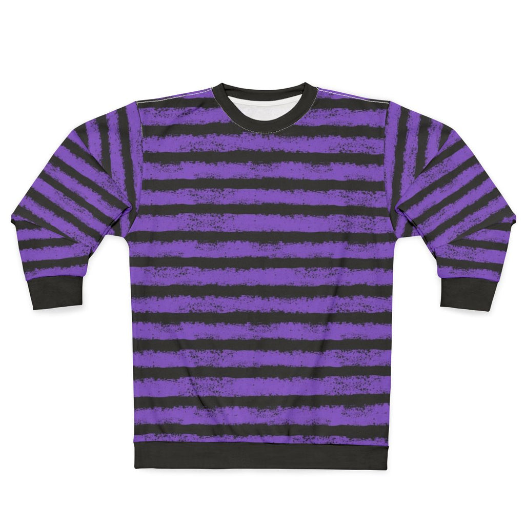 Distressed black and purple splatter stripe sweatshirt
