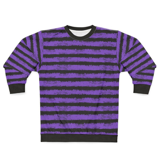 Distressed black and purple splatter stripe sweatshirt