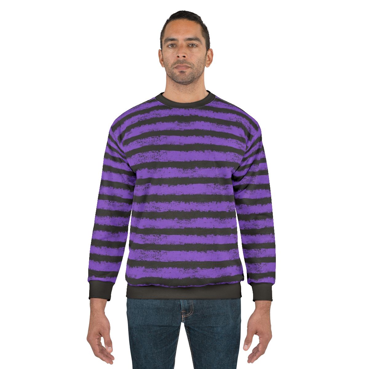 Distressed black and purple splatter stripe sweatshirt