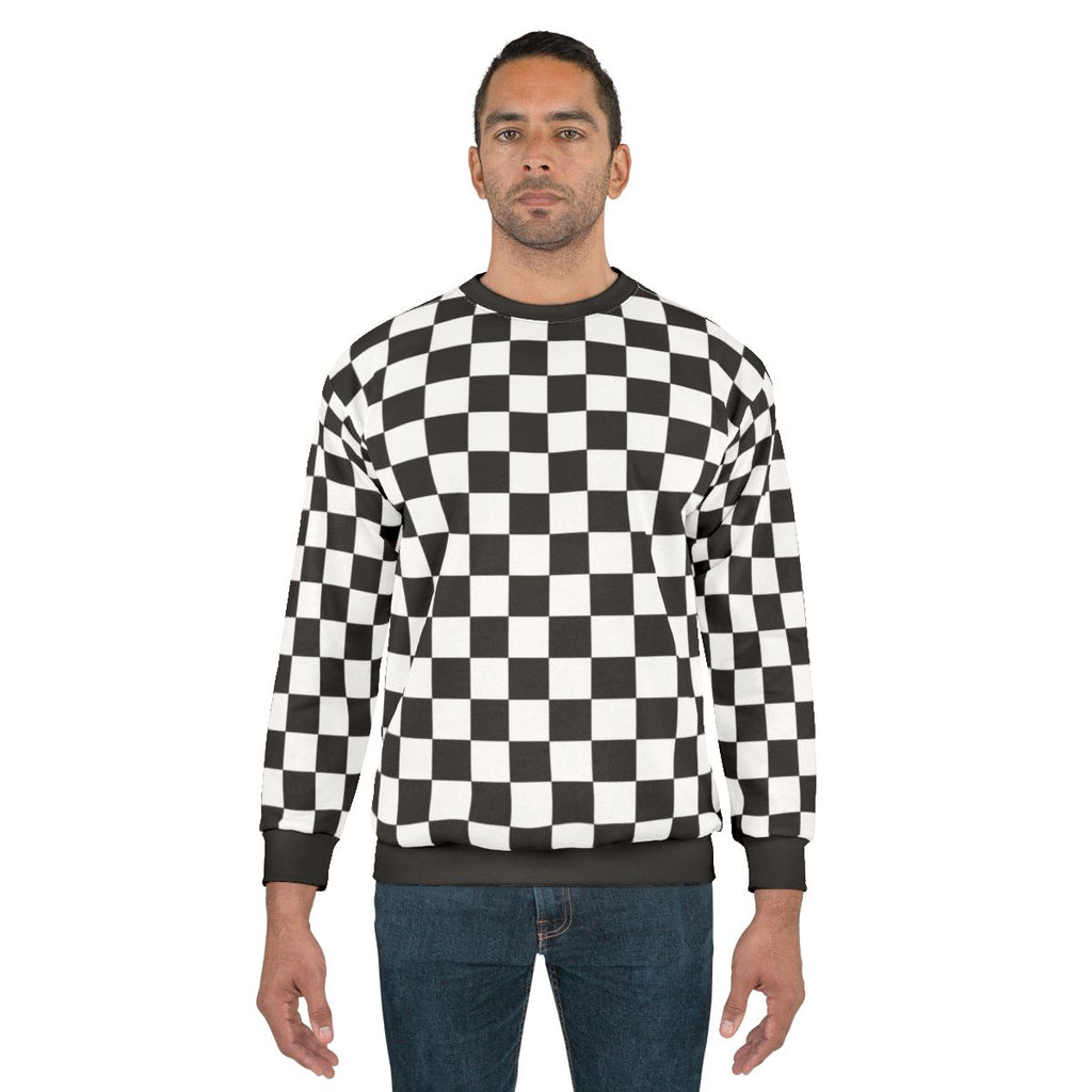 Monochrome checkerboard pattern sweatshirt