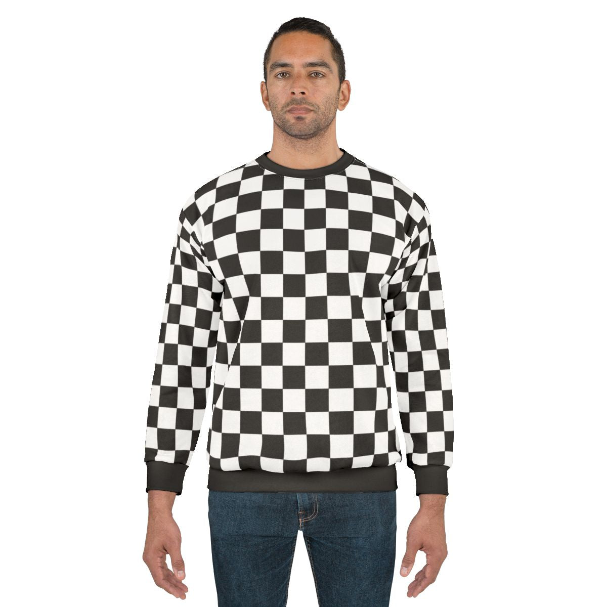 Monochrome checkerboard pattern sweatshirt