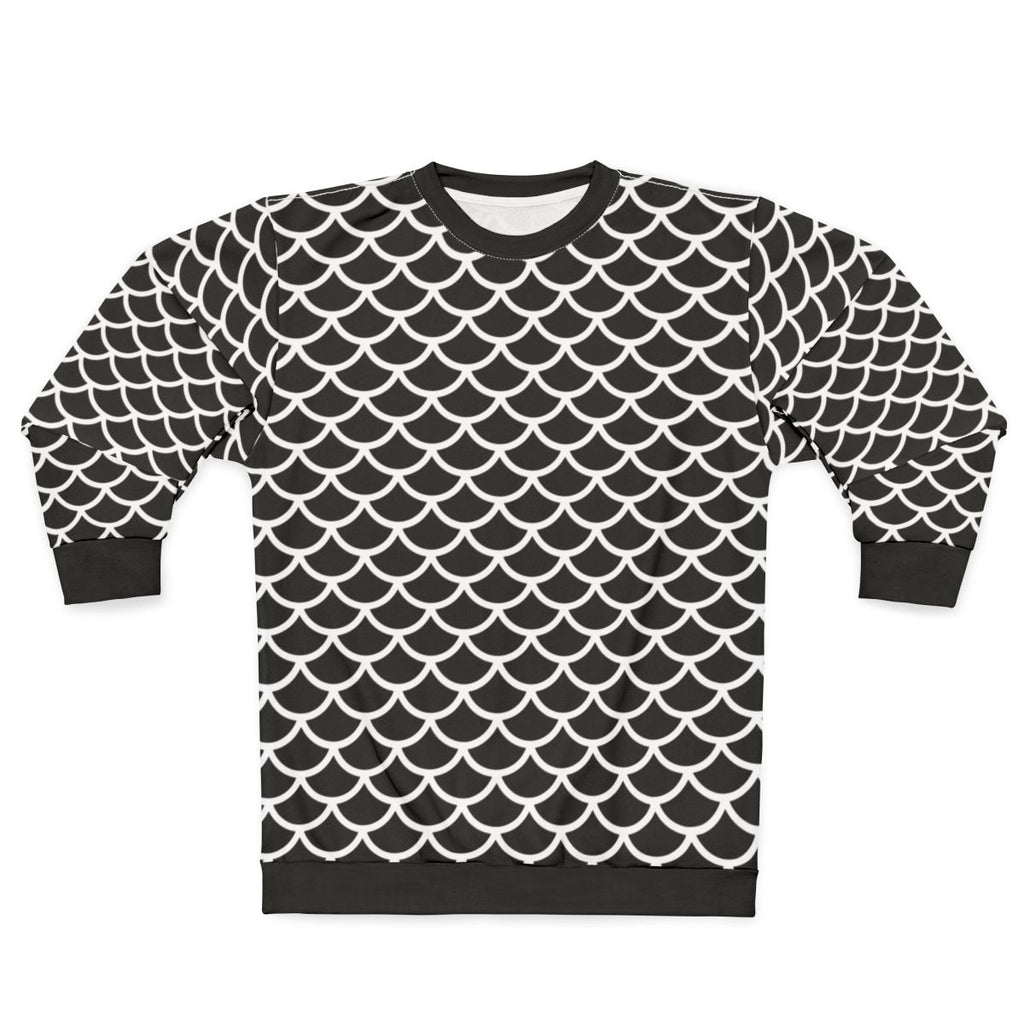 Black and white fish scale geometric pattern sweatshirt
