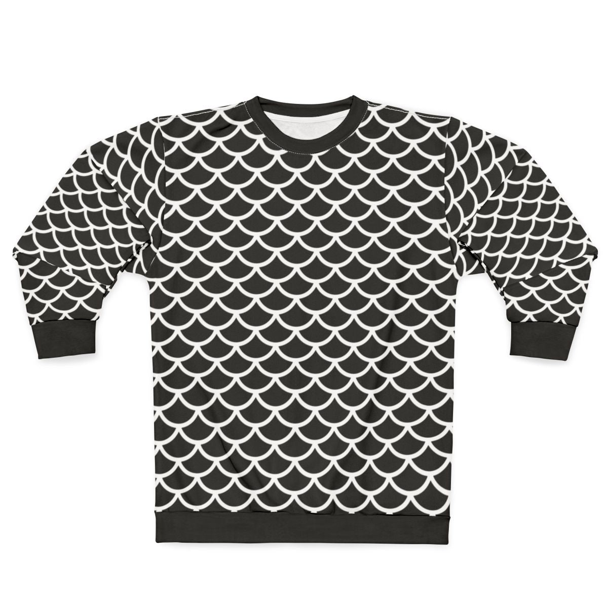 Black and white fish scale geometric pattern sweatshirt