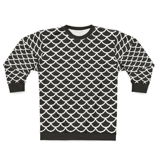 Black and white fish scale geometric pattern sweatshirt