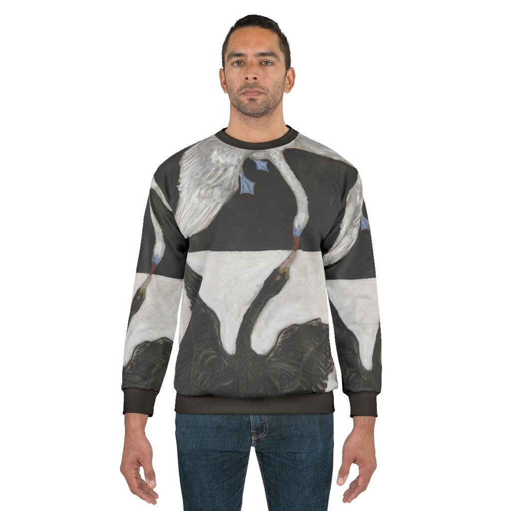 Black and white swan graphic sweatshirt design