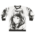 Black and white sweatshirt with minimalist anime-style graphic