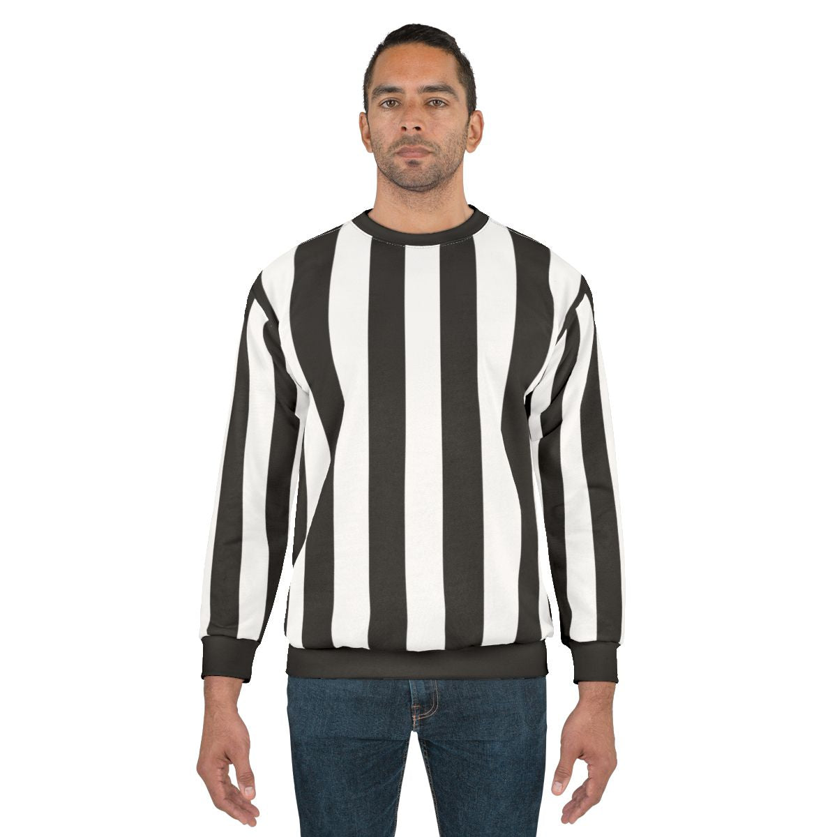 Black and white vertical striped sweatshirt