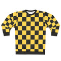 Black and Yellow Checkered Sweatshirt with Geometric Pattern