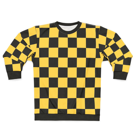 Black and Yellow Checkered Sweatshirt with Geometric Pattern