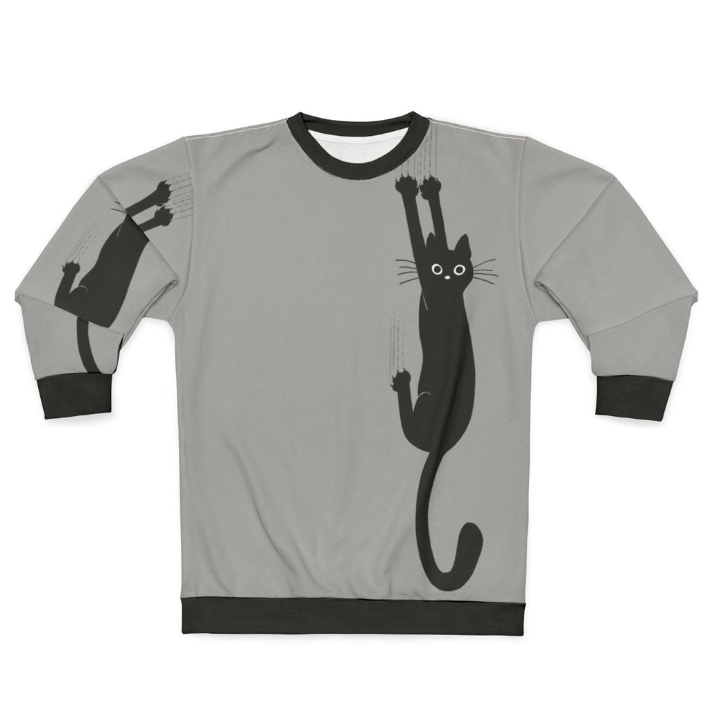 Black Cat Holding On Sweatshirt for Cat Lovers