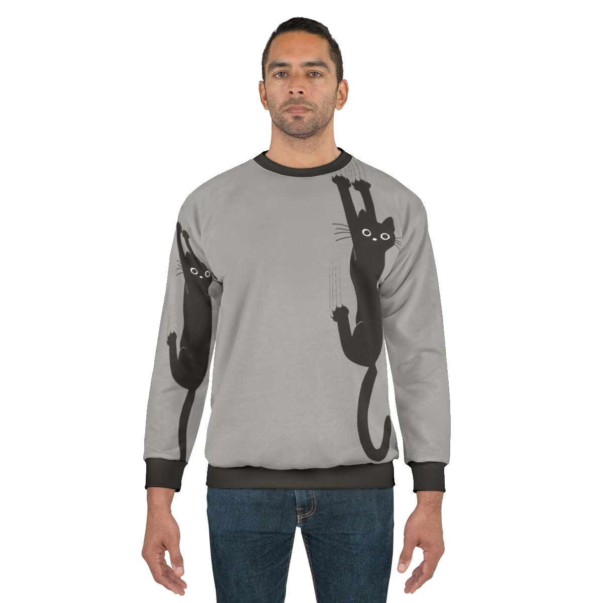 Black Cat Holding On Sweatshirt for Cat Lovers