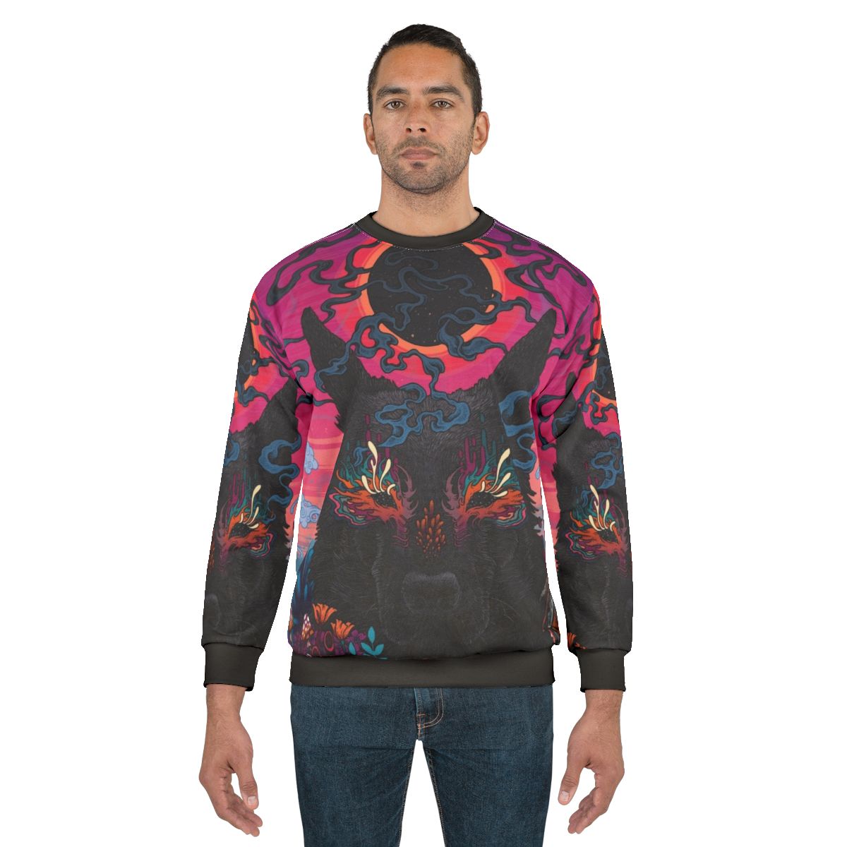 Psychedelic black eyed dog neon sweatshirt