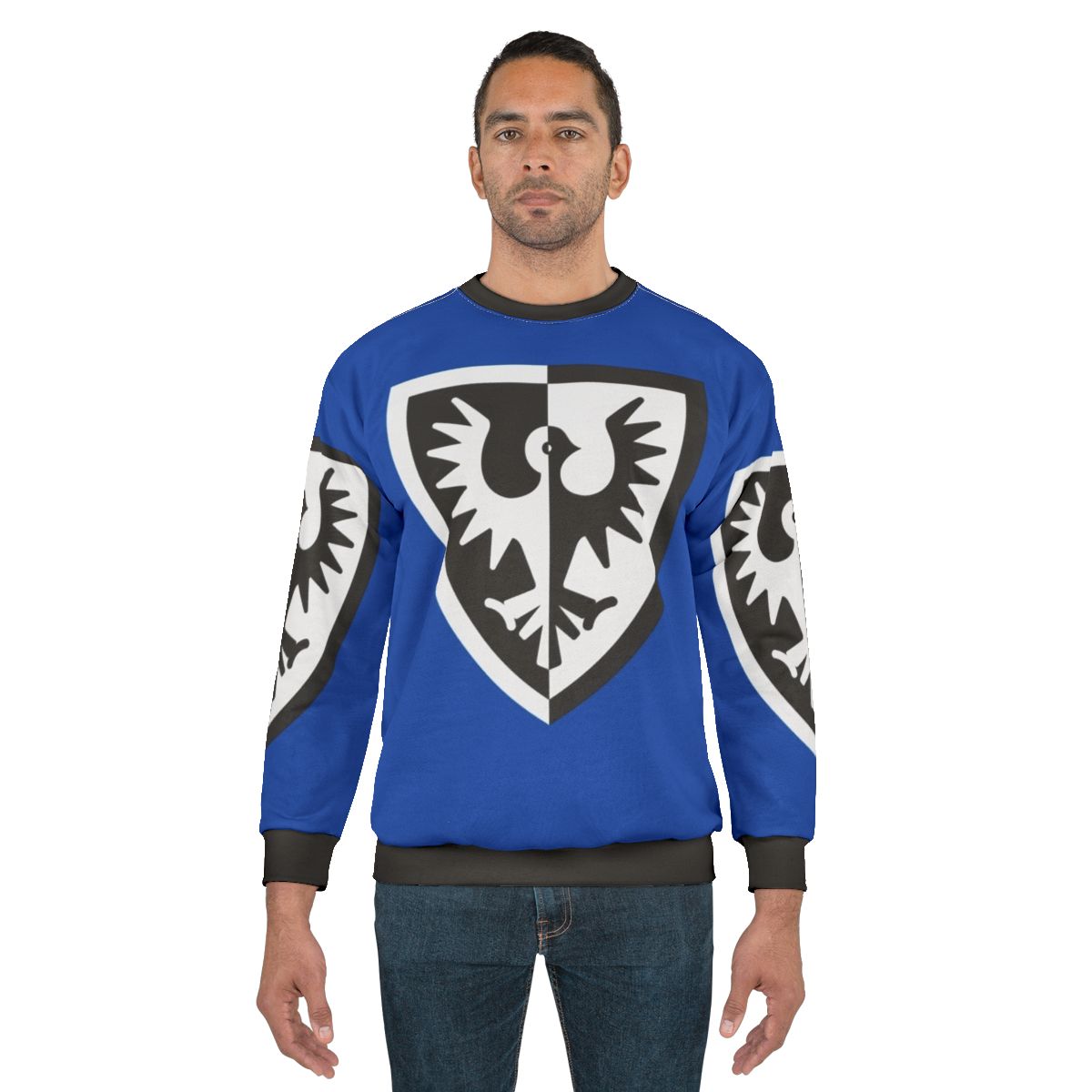 Black Falcon Shield Logo Sweatshirt for Lego Fans and Castle Enthusiasts