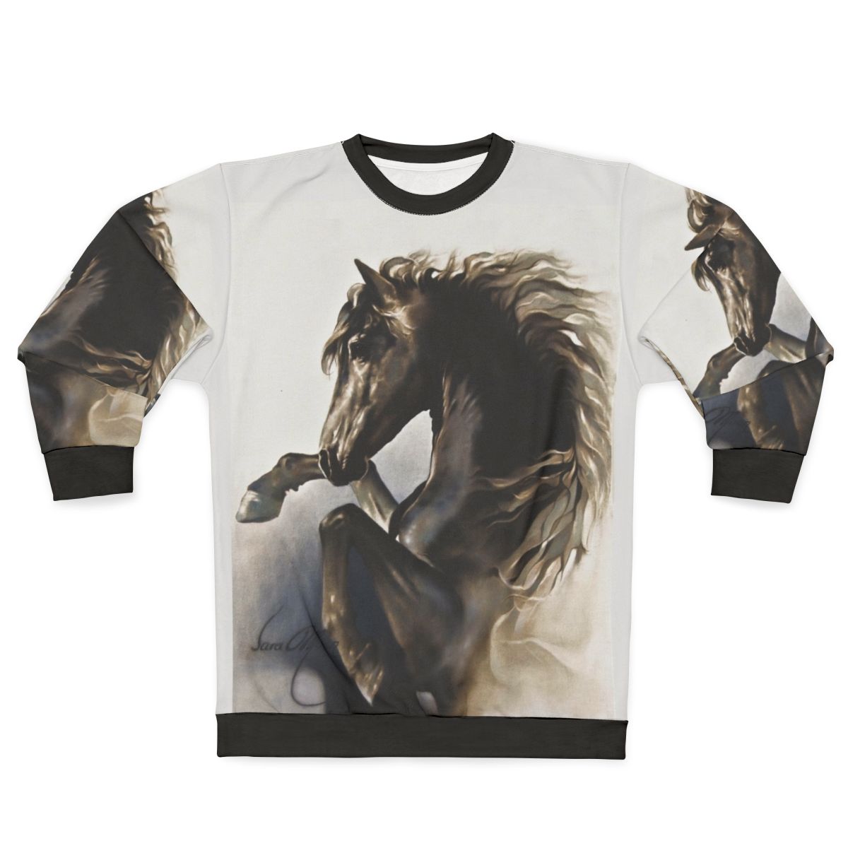 Black horse sweatshirt with rearing stallion design