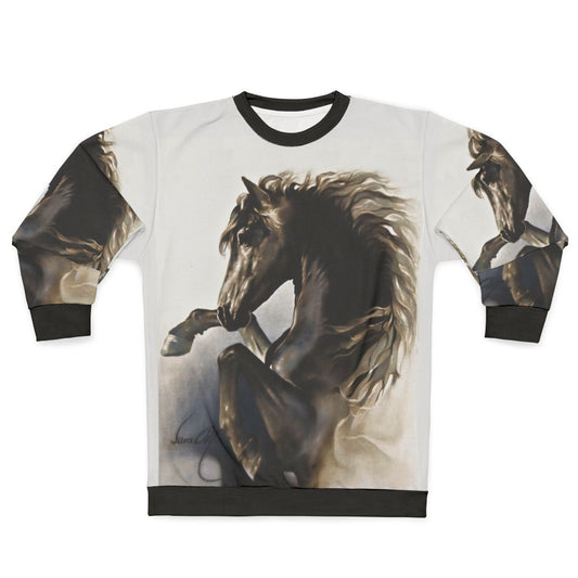 Black horse sweatshirt with rearing stallion design