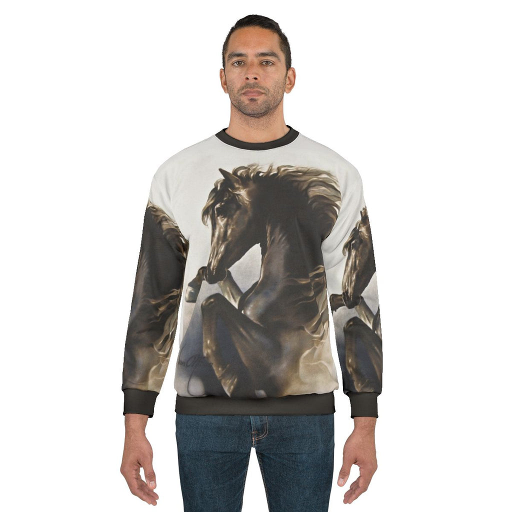 Black horse sweatshirt with rearing stallion design