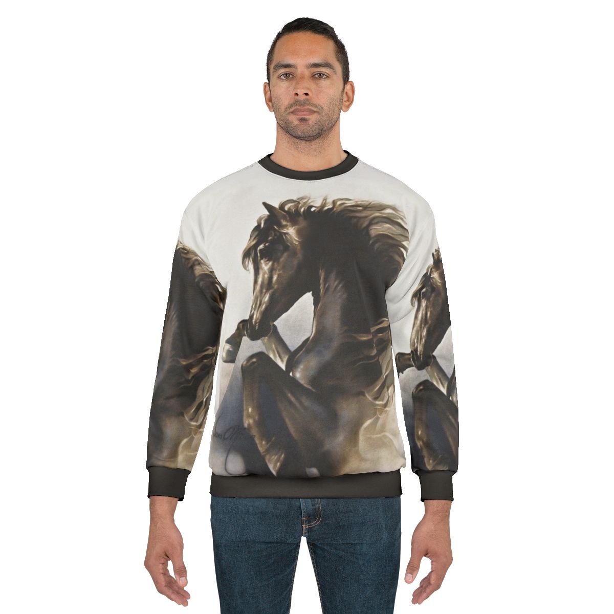 Black horse sweatshirt with rearing stallion design