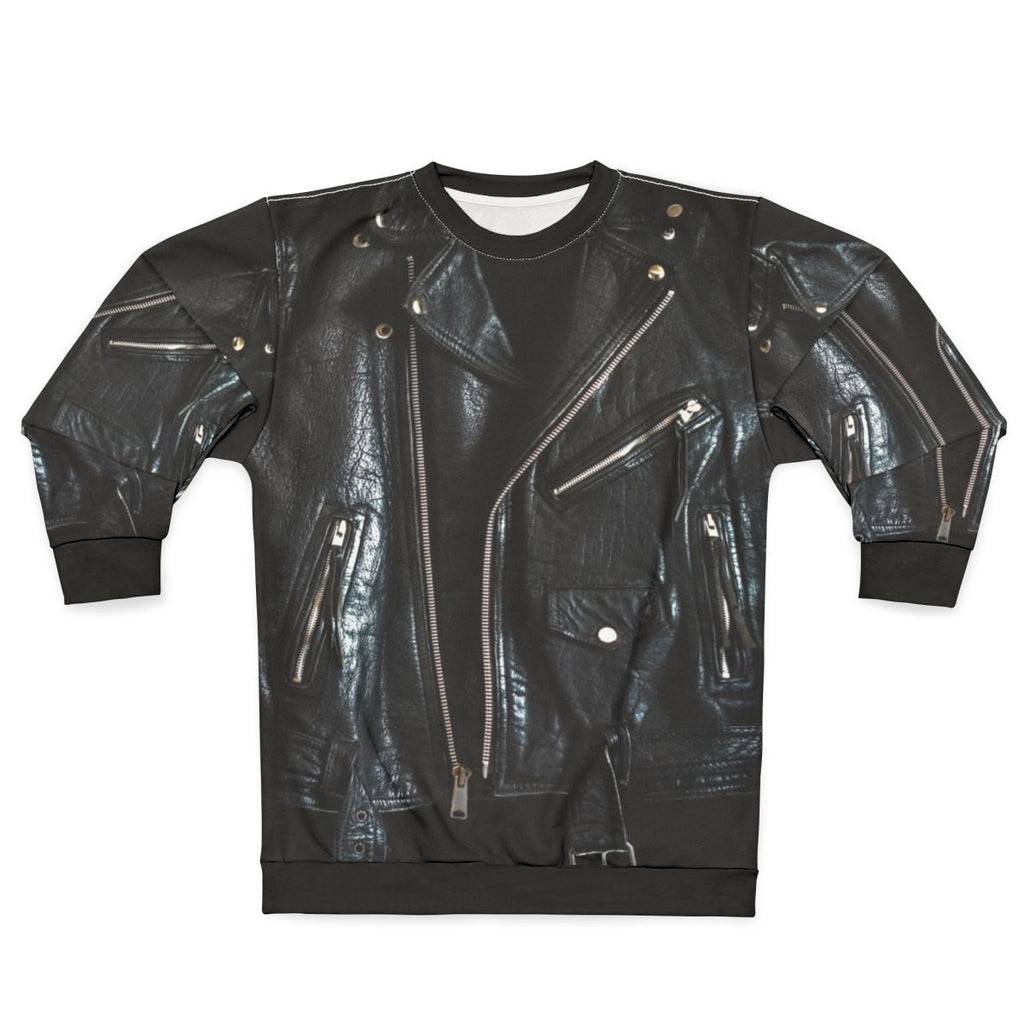 Leather Biker Sweatshirt in Black