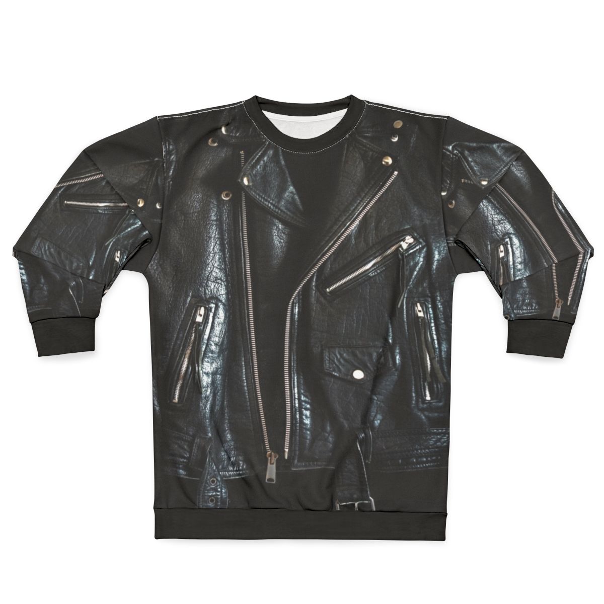 Leather Biker Sweatshirt in Black