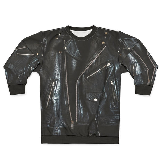 Leather Biker Sweatshirt in Black