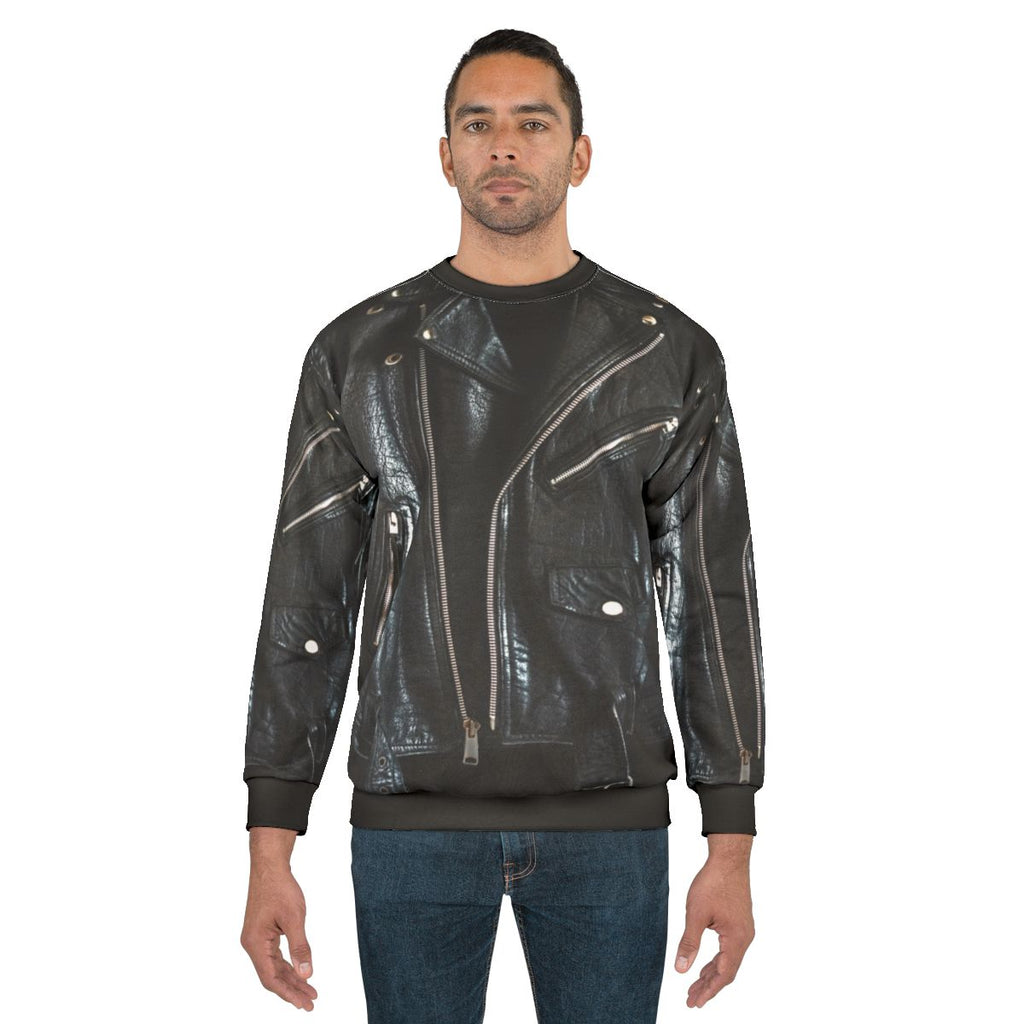 Leather Biker Sweatshirt in Black
