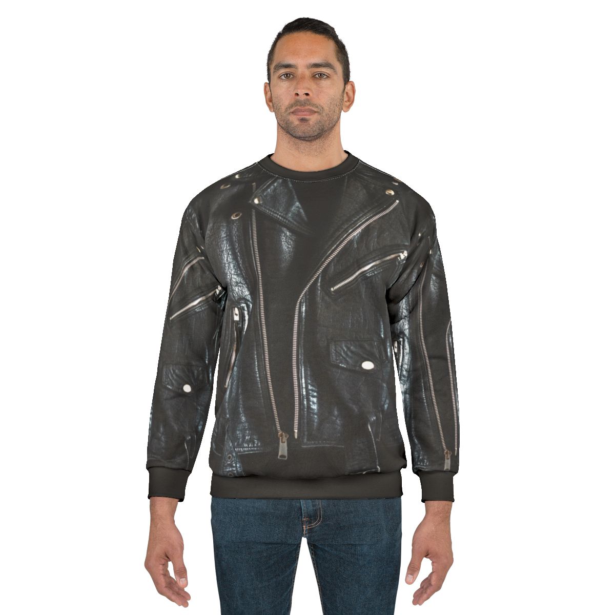 Leather Biker Sweatshirt in Black