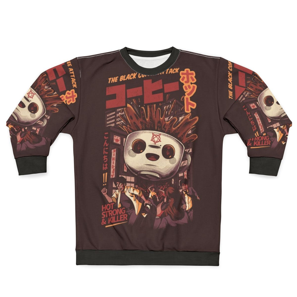 Black magic coffee sweatshirt with Japanese-style graphic design