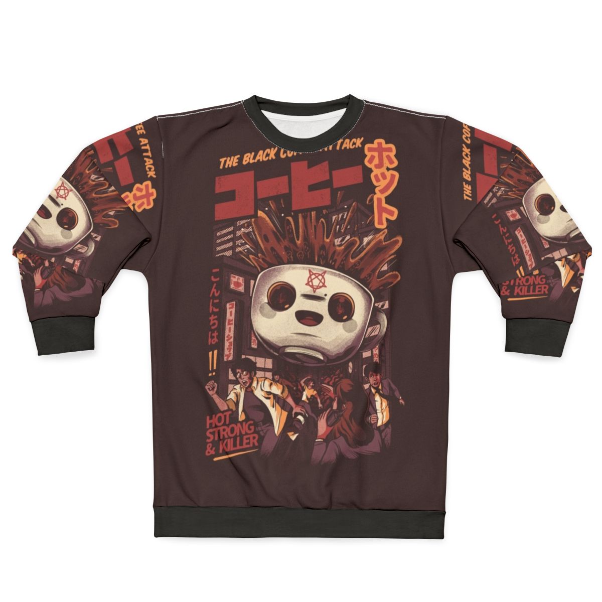 Black magic coffee sweatshirt with Japanese-style graphic design