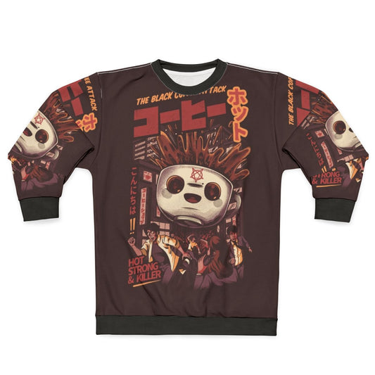 Black magic coffee sweatshirt with Japanese-style graphic design