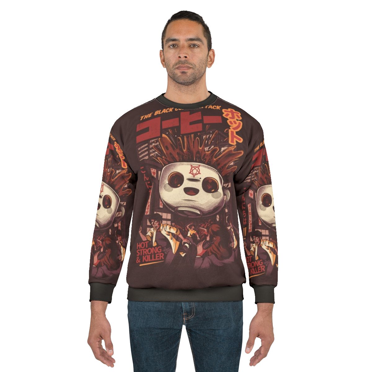 Black magic coffee sweatshirt with Japanese-style graphic design