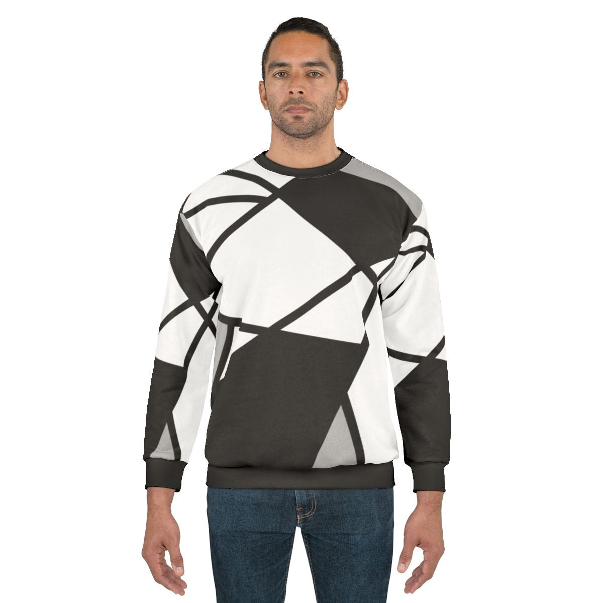 Black sweatshirt with modern geometric and abstract pattern design
