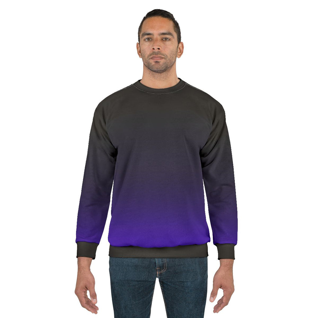 Black and purple gradient sweatshirt with a minimalist celestial design