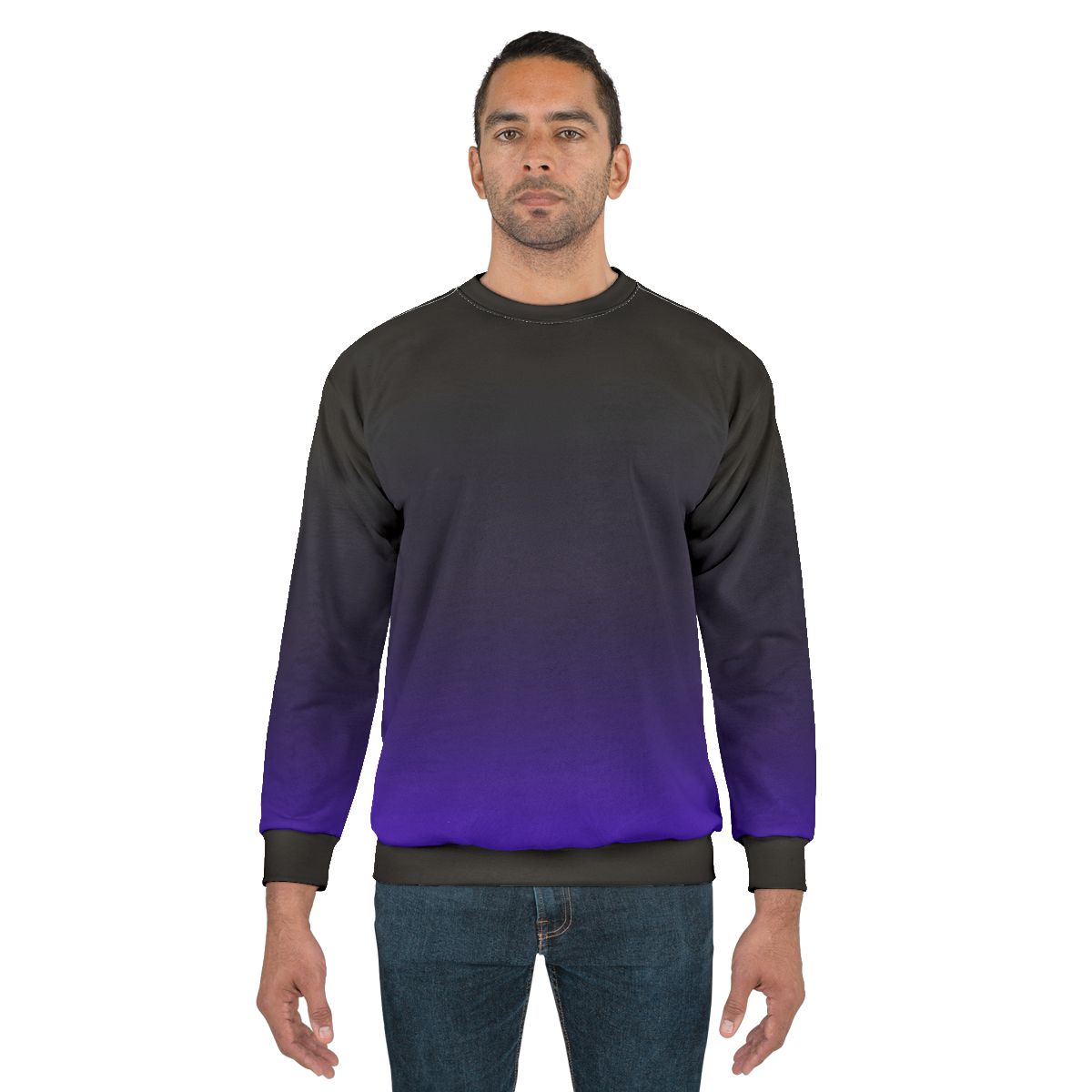 Black and purple gradient sweatshirt with a minimalist celestial design