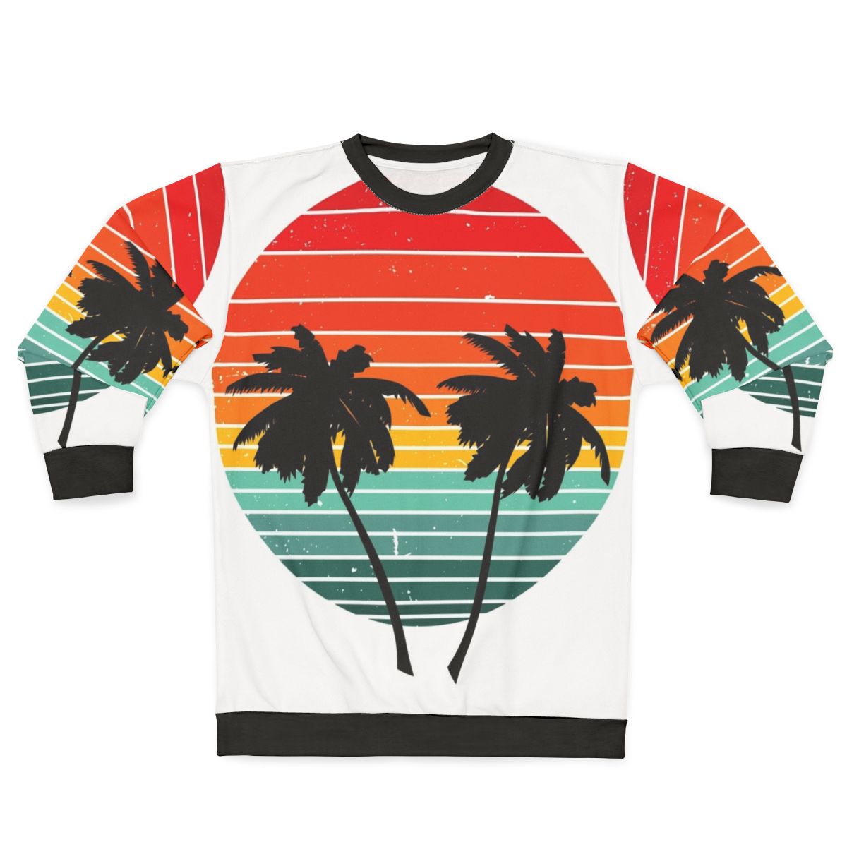 Black summer sweatshirt with vivid tropical palm tree design