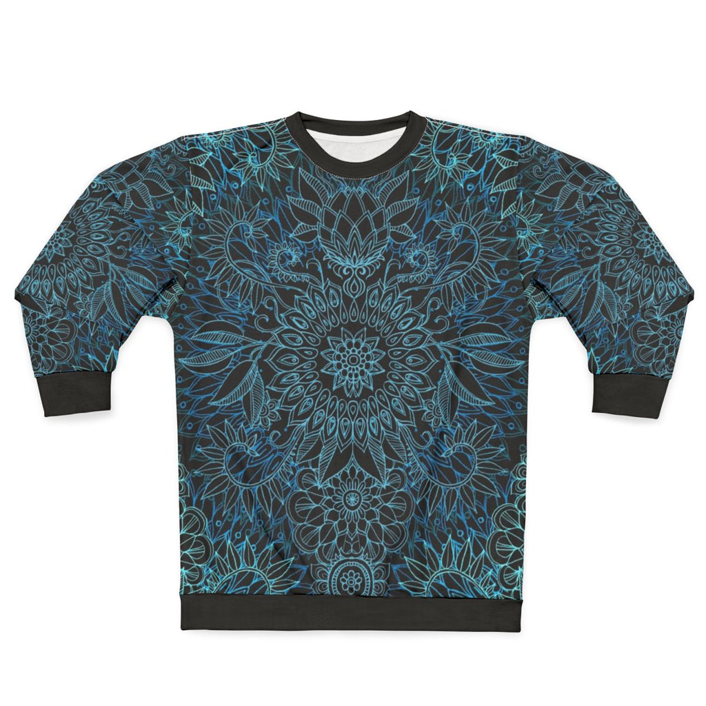 Black teal aqua protea doodle pattern sweatshirt
