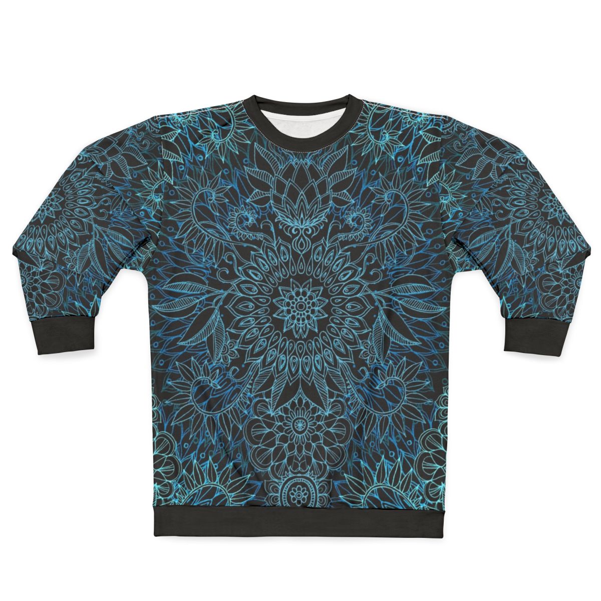 Black teal aqua protea doodle pattern sweatshirt